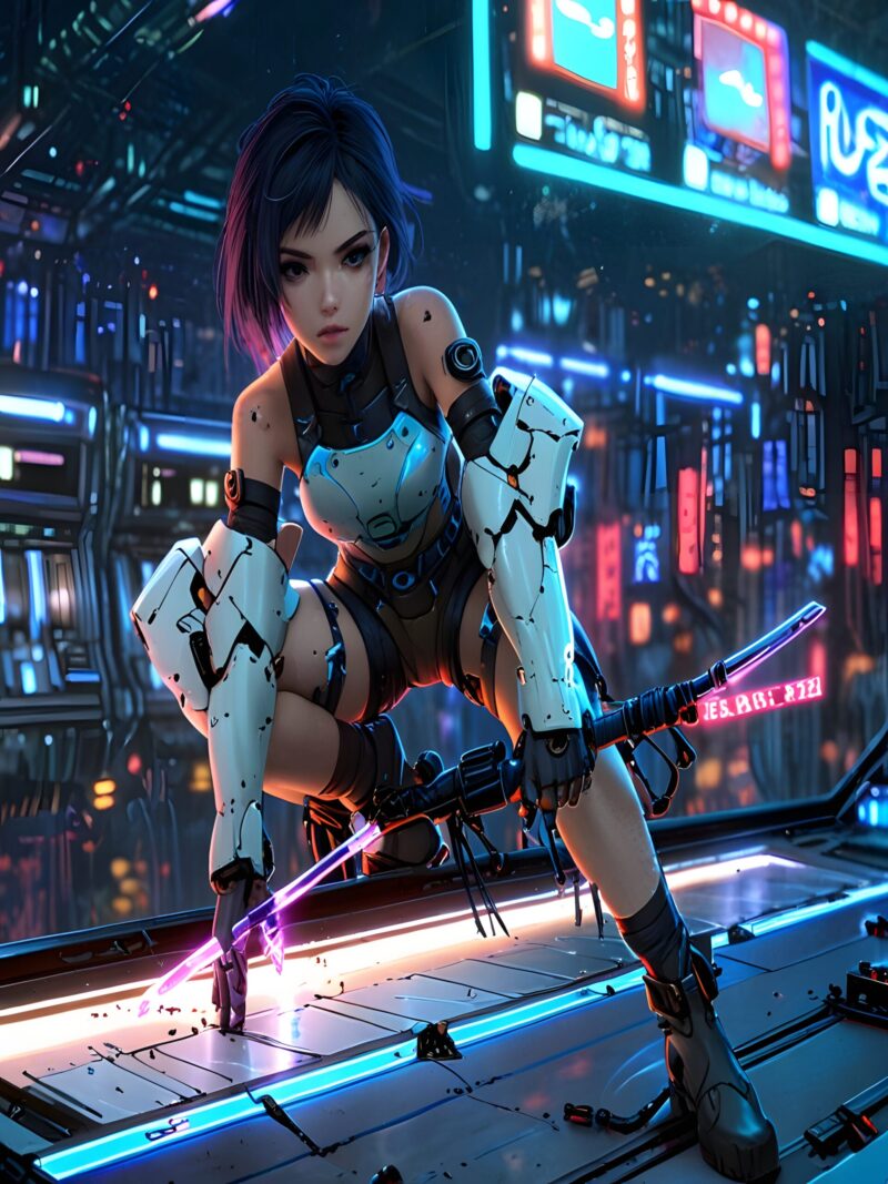 Neon Sentinel Mirage 9 – Futuristic Cyberpunk Warrior Art Print (Digital Download) - Image 4